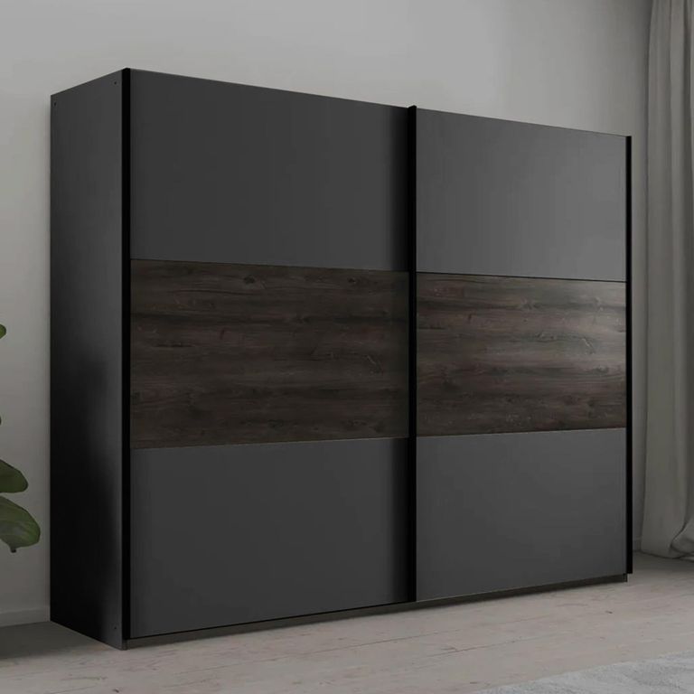 Rauch Marbella 261cm 2 Door Sliding Wardrobe - Metallic Dark Grey and Atlantic Dark Oak