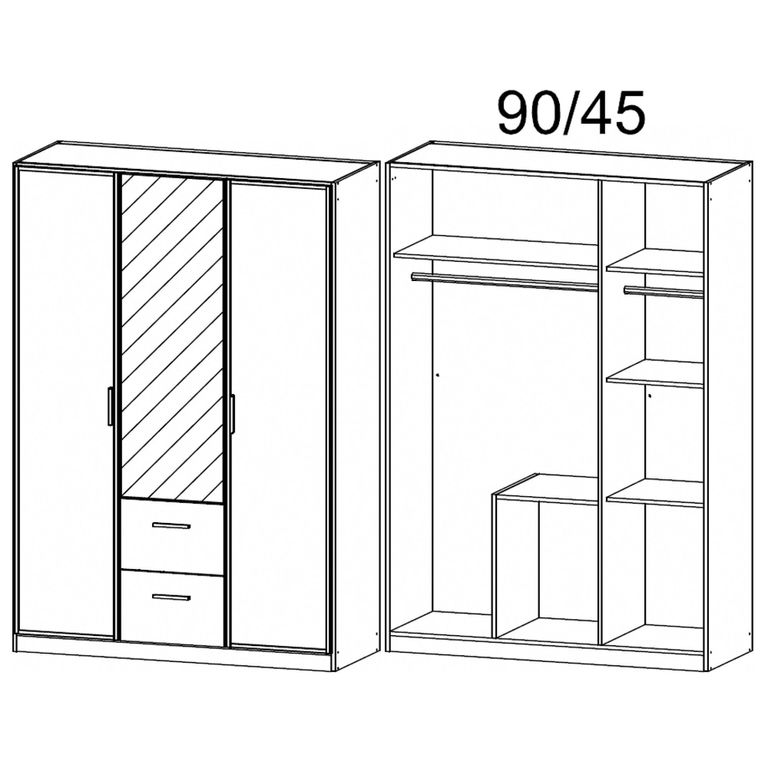 Rauch Marl 136cm 3 Door Combi Wardrobe - Metallic Dark Grey