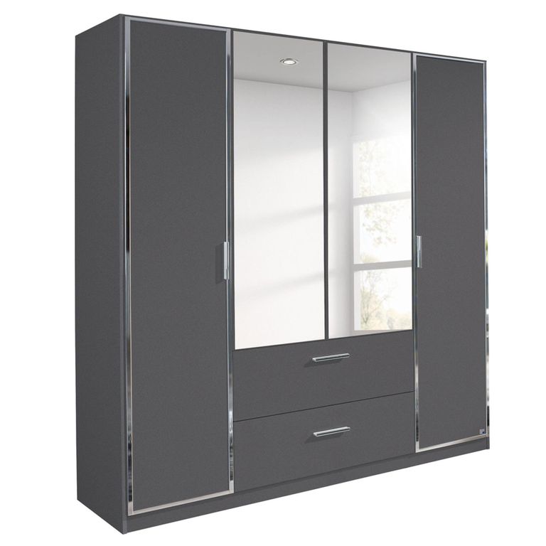 Rauch Marl 181cm 4 Door Combi Wardrobe - Metallic Dark Grey