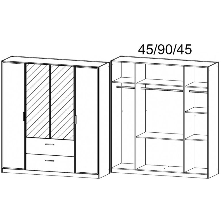 Rauch Marl 181cm 4 Door Combi Wardrobe - Metallic Dark Grey