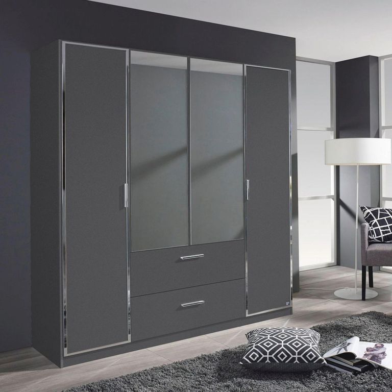 Rauch Marl 181cm 4 Door Combi Wardrobe - Metallic Dark Grey