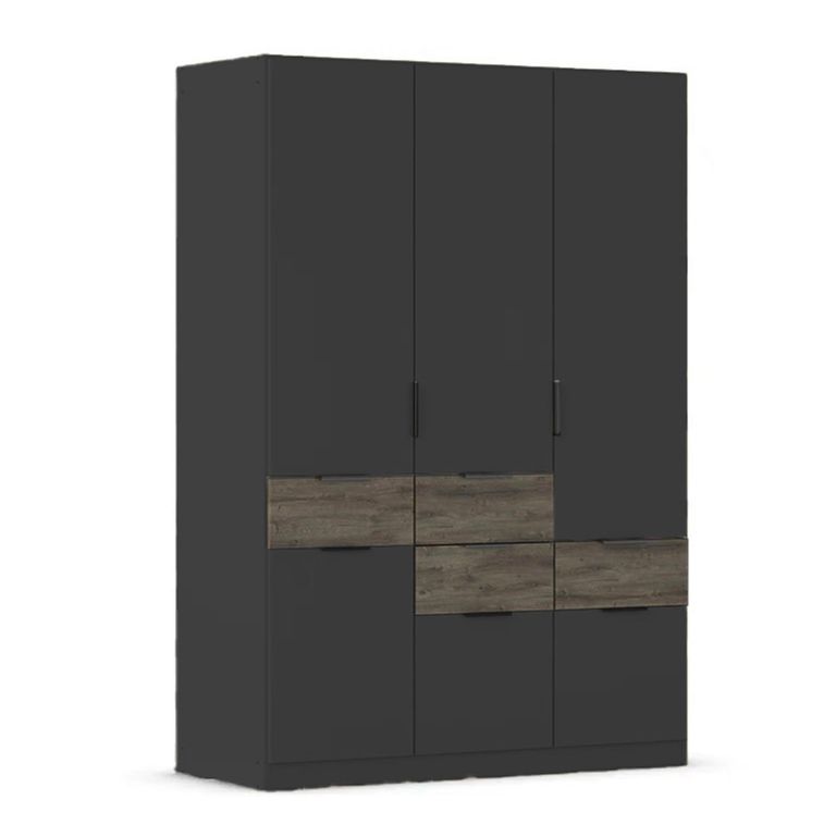 Rauch Mats 136cm 4 Door Wardrobe with Drawer - Metallic Dark Grey and Atlantic Dark Oak