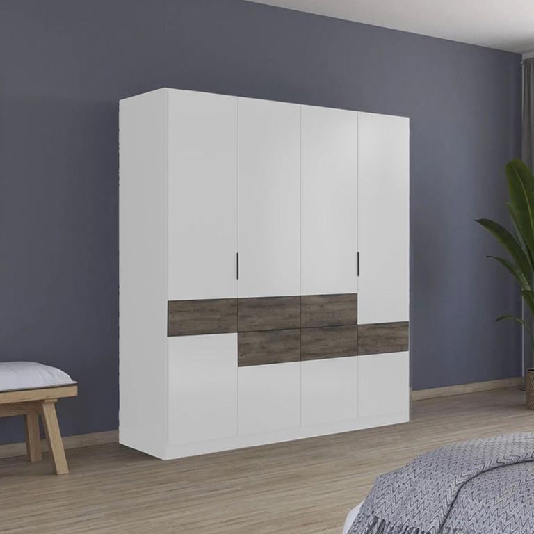 Rauch Mats 181cm 5 Door Wardrobe with Drawer - Alpine White and Atlantic Dark Oak