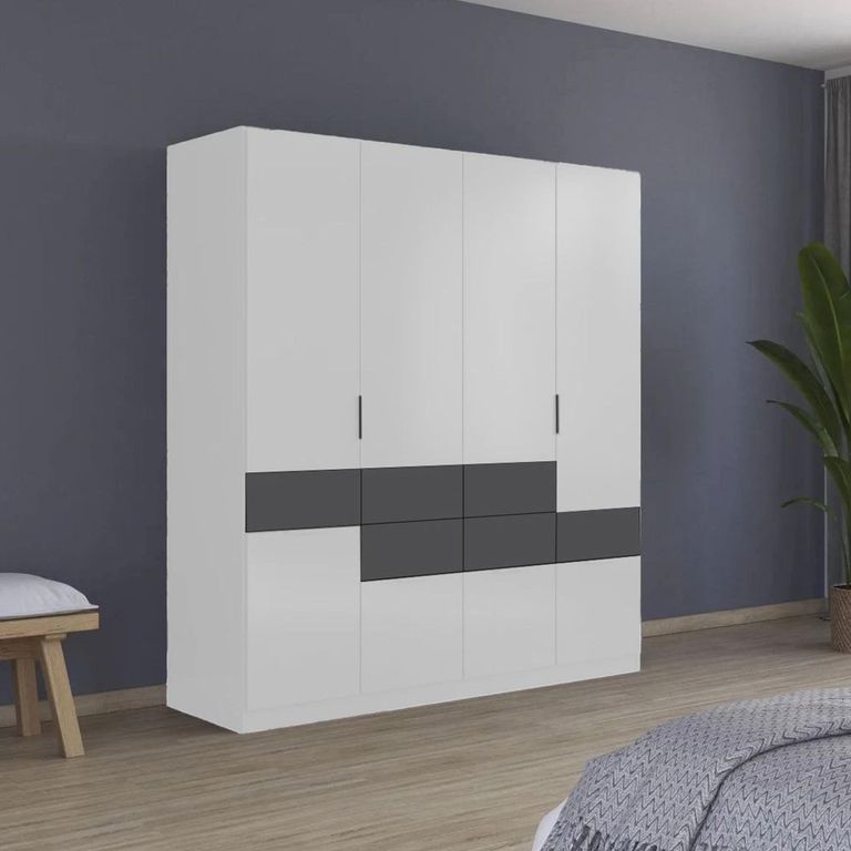Rauch Mats 181cm 5 Door Wardrobe with Drawer - Alpine White and Metallic Dark Grey