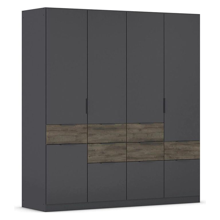 Rauch Mats 181cm 5 Door Wardrobe with Drawer - Metallic Dark Grey and Atlantic Dark Oak