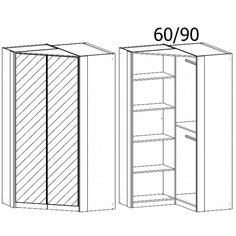 Rauch Memphis 119cm 2 Door Corner Wardrobe with Mirror - Alpine White