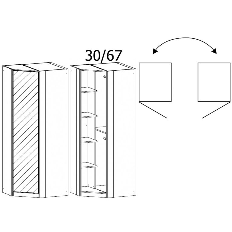 Rauch Memphis 87cm 1 Door Corner Wardrobe with Mirror - Alpine White