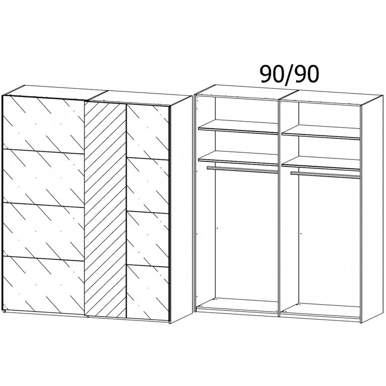 Rauch Miramar Type-1 181cm 2 Door Sliding Wardrobe with Mirror - Alpine White and Crystal White Glass