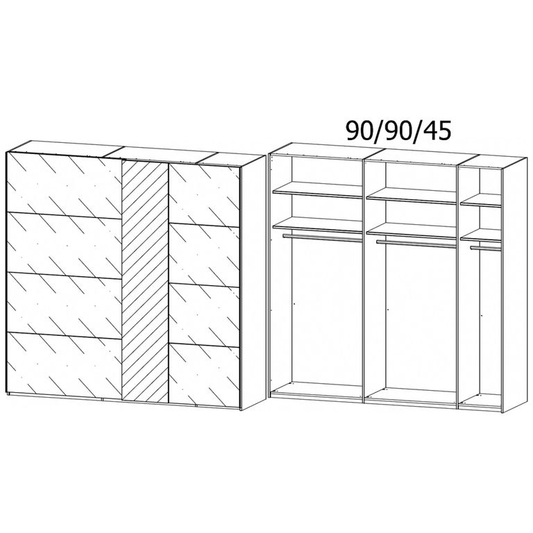 Rauch Miramar Type-1 226cm 2 Door Sliding Wardrobe with Mirror - Graphite and Basalt Glass