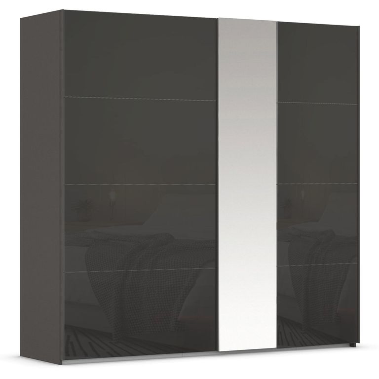 Rauch Miramar Type-1 226cm 2 Door Sliding Wardrobe with Mirror - Graphite and Basalt Glass