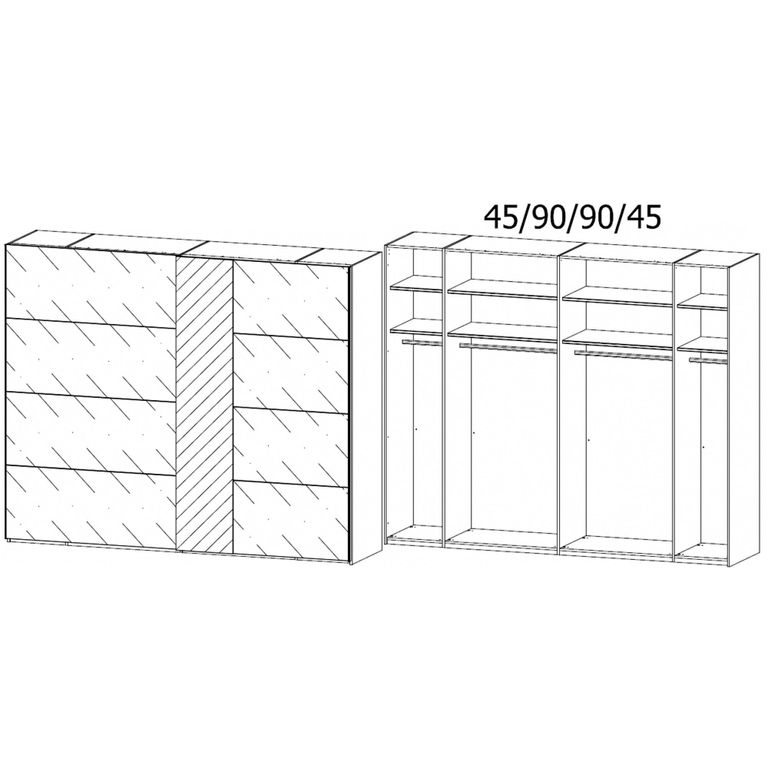 Rauch Miramar Type-1 271cm 2 Door Sliding Wardrobe with Mirror - Champagne and Champagne Glass