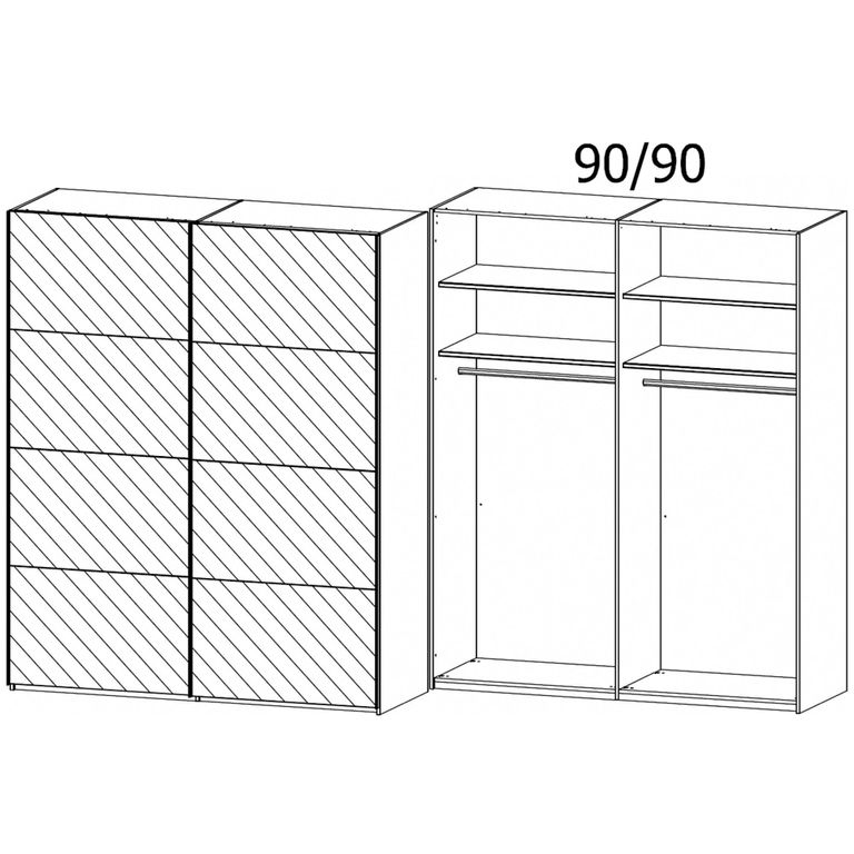 Rauch Miramar Type-3 181cm 2 Door Sliding Wardrobe - Champagne and Champagne Glass