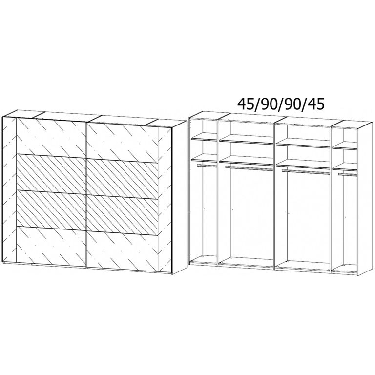 Rauch Miramar Type-4 271cm 2 Door Mirrored Sliding Wardrobe - Alpine White