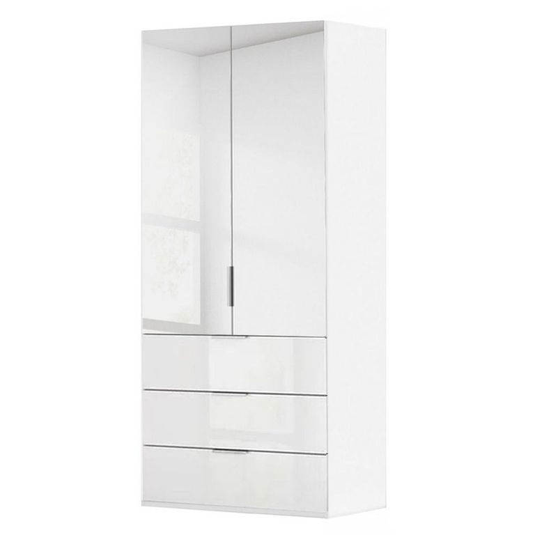 Miramar Type-5 Wardrobe - 101cm - 2 Door - Combi - Alpine White & Crystal White Glass