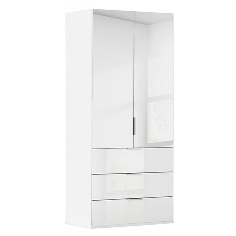 Miramar Type-5 Wardrobe - 101cm - 2 Door - Combi - Alpine White & Crystal White Glass