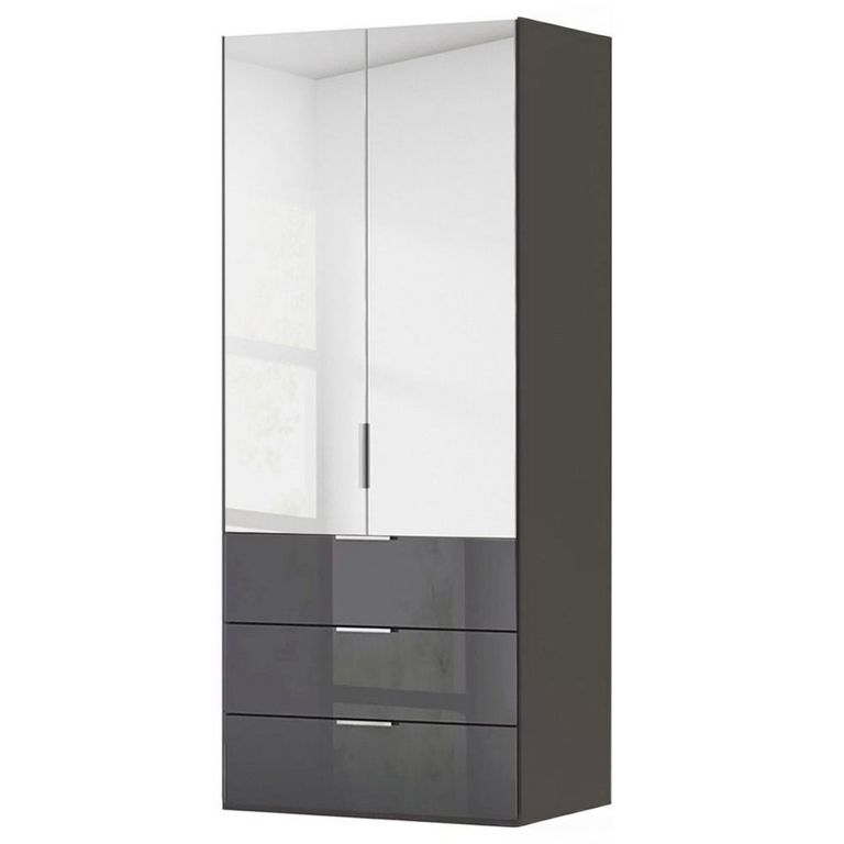 Miramar Type-5 Wardrobe - 101cm - 2 Door - Combi - Graphite & Basalt Glass