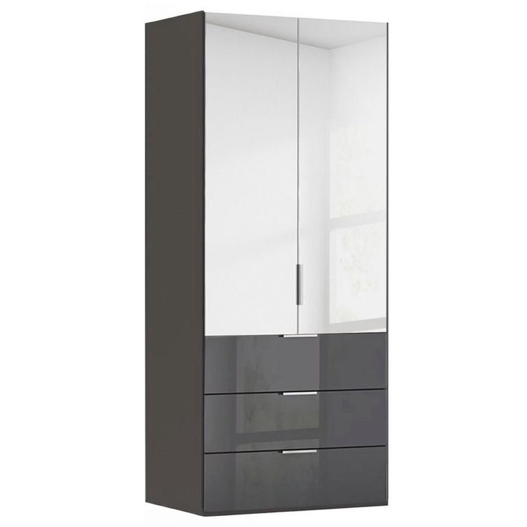 Miramar Type-5 Wardrobe - 101cm - 2 Door - Combi - Graphite & Basalt Glass