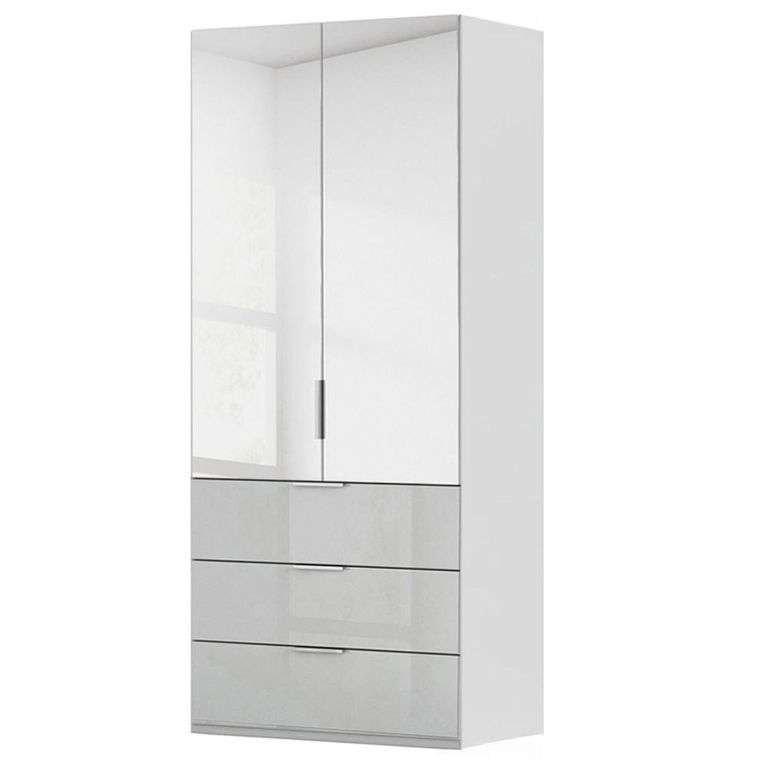 Miramar Type-5 Wardrobe - 101cm - 2 Door - Combi - Silk Grey & Silk Grey Glass