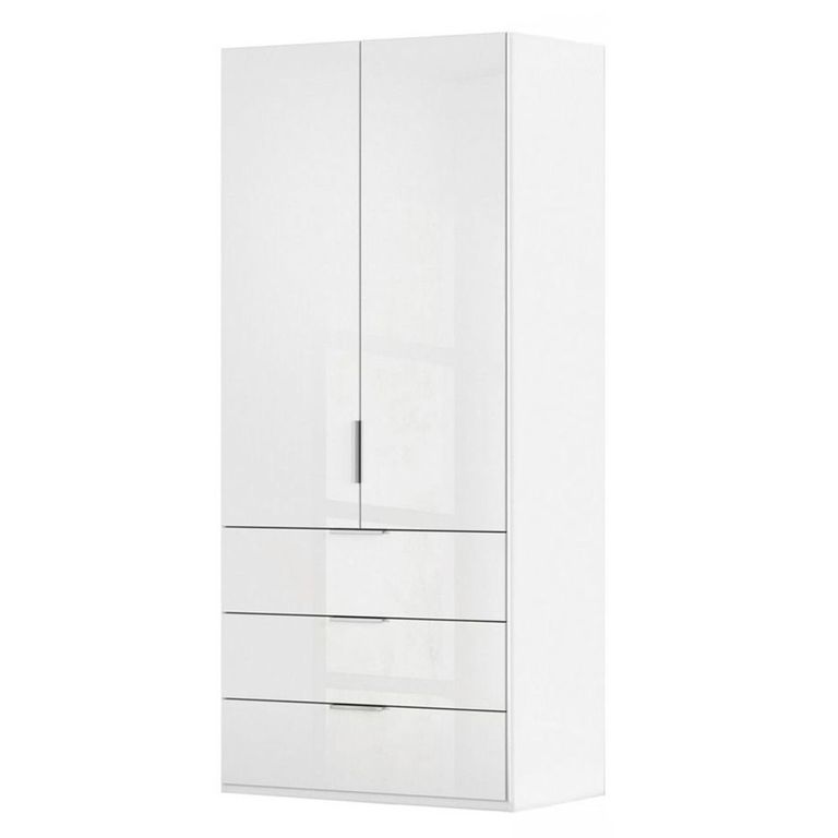 Miramar Type-5 Wardrobe - 101cm - 2 Door - 3 Drawer - Alpine White & Crystal White Glass