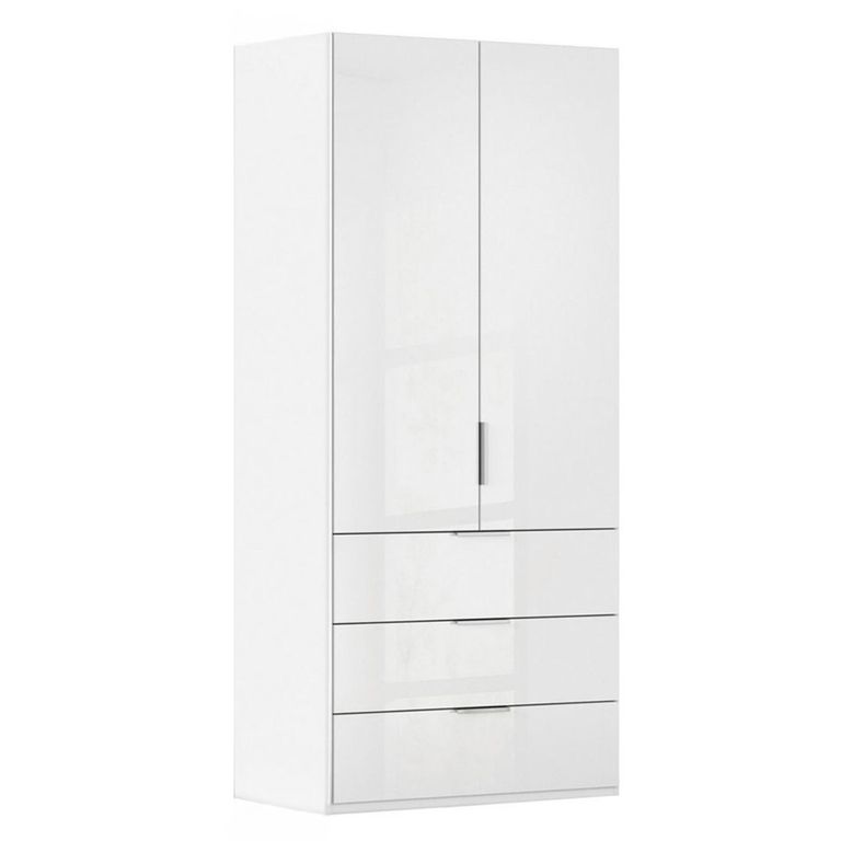 Miramar Type-5 Wardrobe - 101cm - 2 Door - 3 Drawer - Alpine White & Crystal White Glass