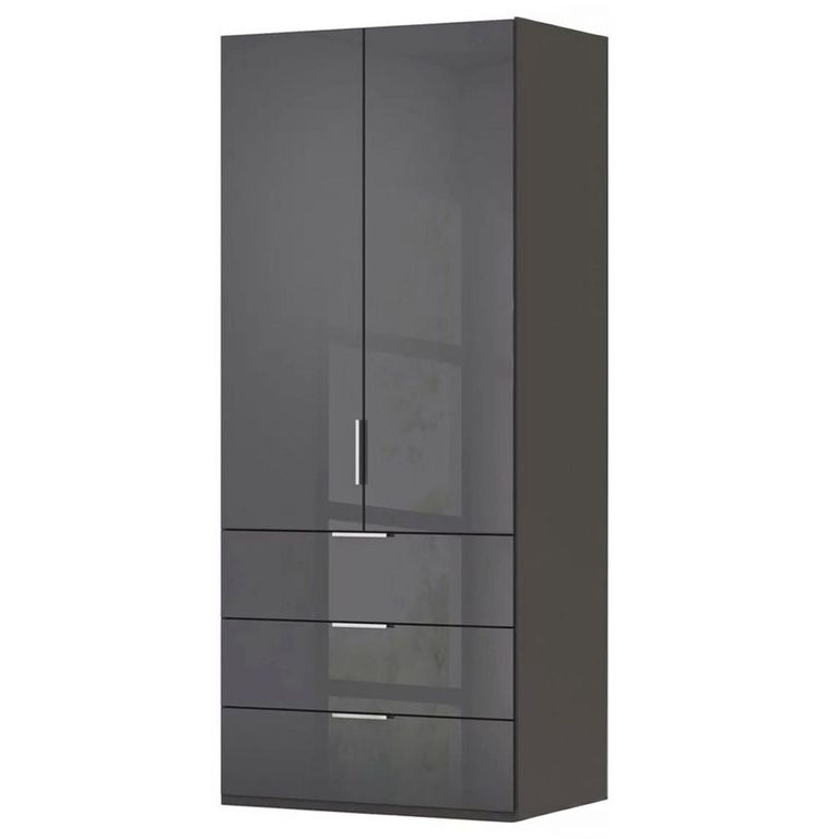Miramar Type-5 Wardrobe - 101cm - 2 Door - 3 Drawer - Graphite & Basalt Glass