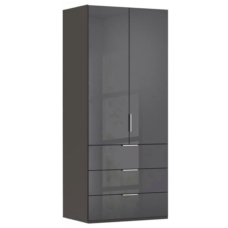Miramar Type-5 Wardrobe - 101cm - 2 Door - 3 Drawer - Graphite & Basalt Glass