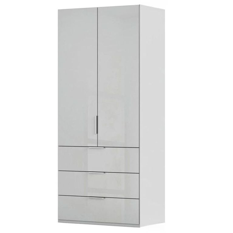 Miramar Type-5 Wardrobe - 101cm - 2 Door - 3 Drawer - Silk Grey & Silk Grey Glass
