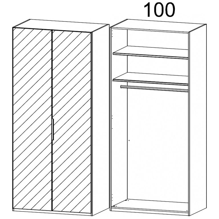 Rauch Miramar Type-5 101cm 2 Door Wardrobe with Mirror - Champagne and Champagne Glass