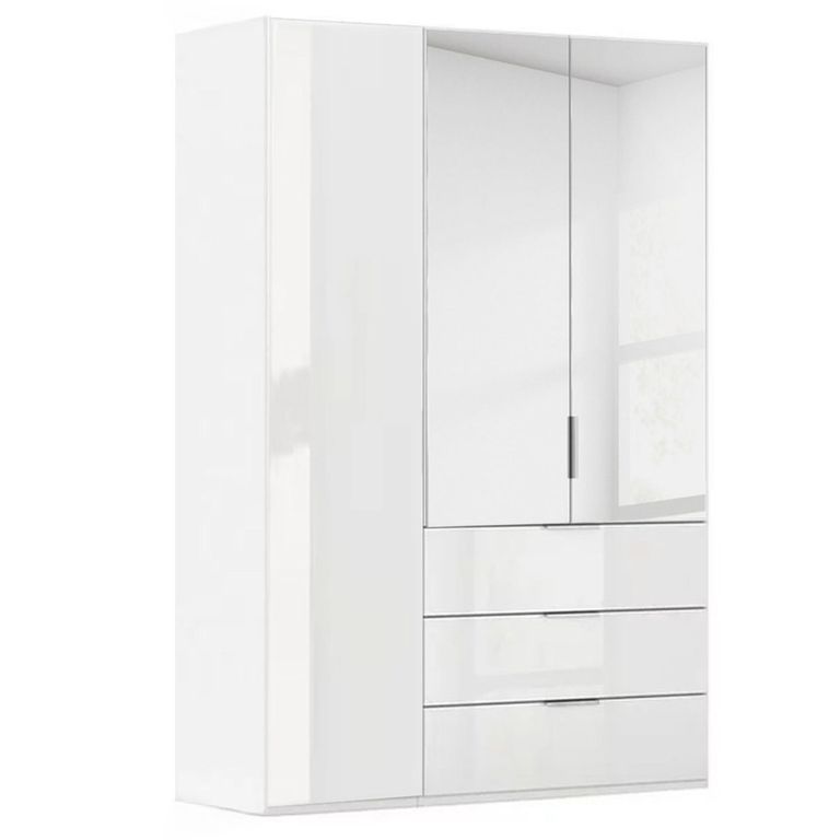 Miramar Type-5 Wardrobe - 151cm - 3 Door - Combi - Alpine White & Crystal White Glass