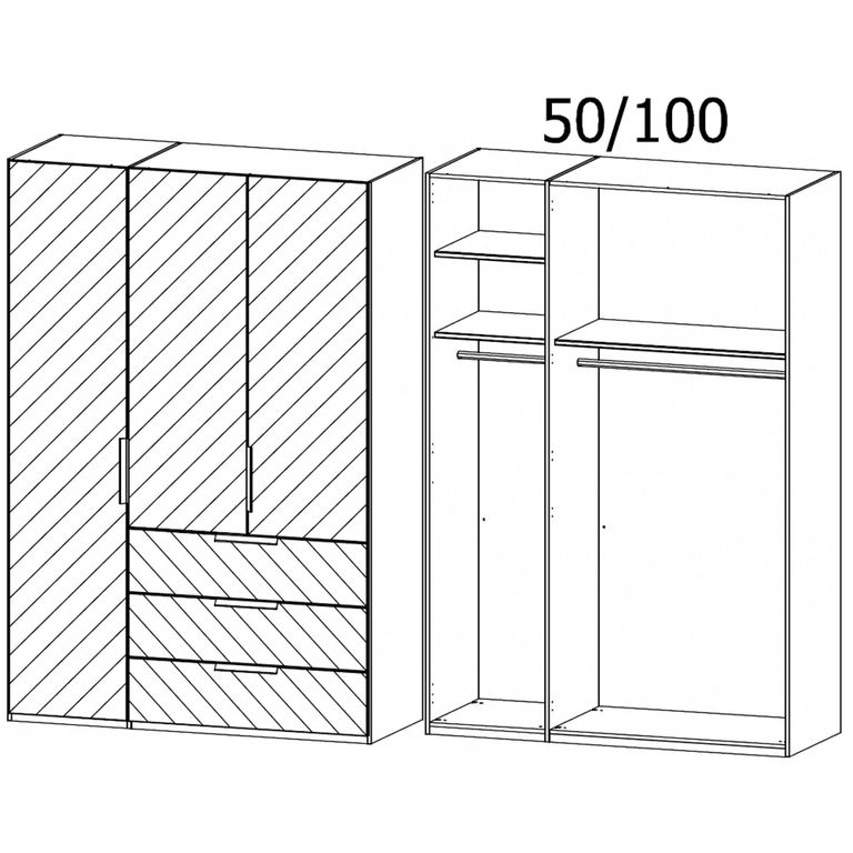 Miramar Type-5 Wardrobe - 151cm - 3 Door - Combi - Champagne