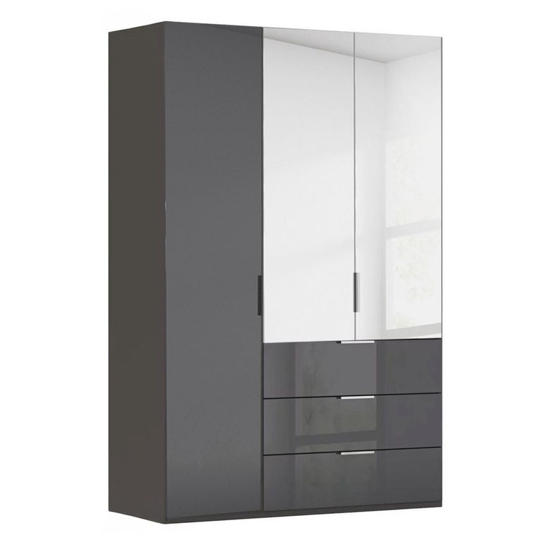 Miramar Type-5 Wardrobe - 151cm - 3 Door - Combi - Graphite & Basalt Glass