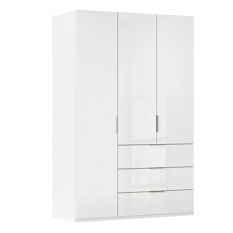 Miramar Type-5 Wardrobe - 151cm - 3 Door - 3 Drawer - Alpine White & Crystal White Glass