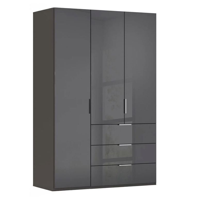 Miramar Type-5 Wardrobe - 151cm - 3 Door - 3 Drawer - Graphite & Basalt Glass