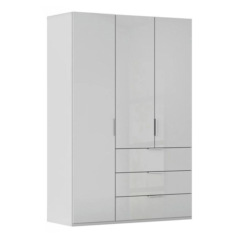 Miramar Type-5 Wardrobe - 151cm - 3 Door - 3 Drawer - Silk Grey & Silk Grey Glass