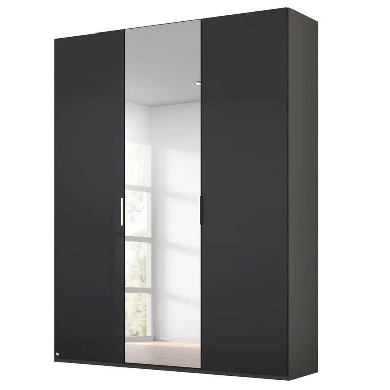 Rauch Miramar Type-5 151cm 3 Door Wardrobe with Mirror - Graphite and Basalt Glass