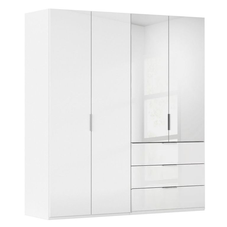 Miramar Type-5 Wardrobe - 201cm - 4 Door - Combi - Alpine White & Crystal White Glass