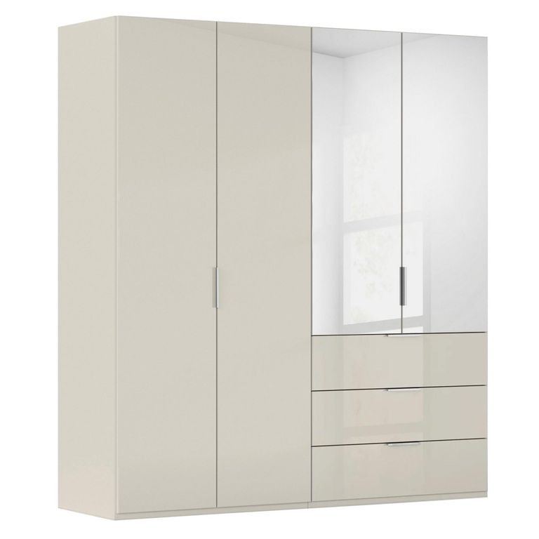 Miramar Type-5 Wardrobe - 201cm - 4 Door - Combi - Champagne & Champagne Glass
