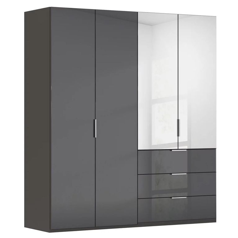 Miramar Type-5 Wardrobe - 201cm - 4 Door - Combi - Graphite & Basalt Glass