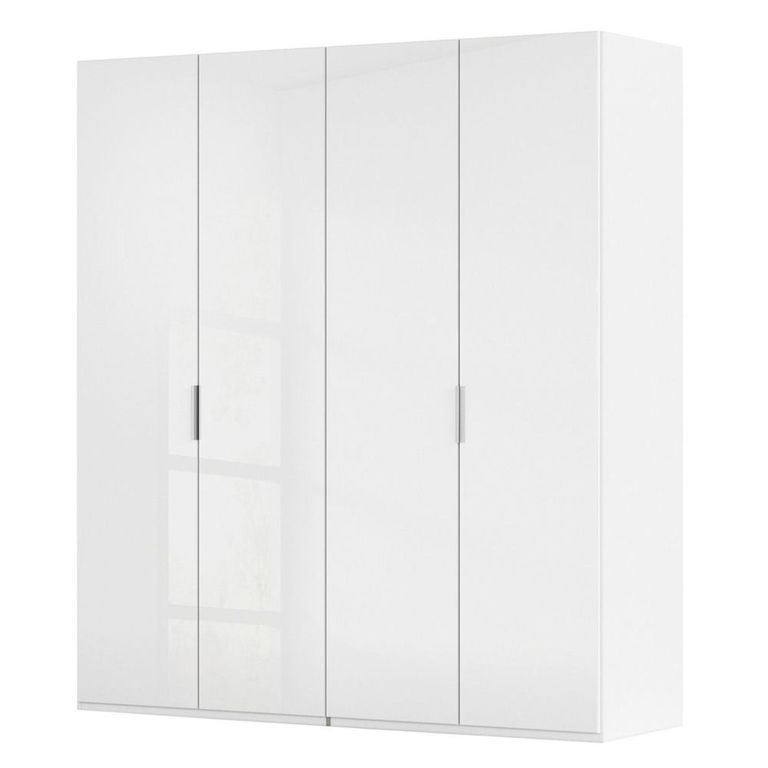 Miramar Type-5 Wardrobe - 201cm - 4 Door - Alpine White & Crystal White Glass