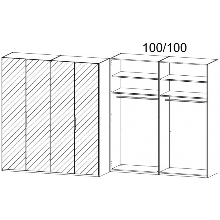 Miramar Type-5 Wardrobe - 201cm - 4 Door - Graphite & Basalt Glass