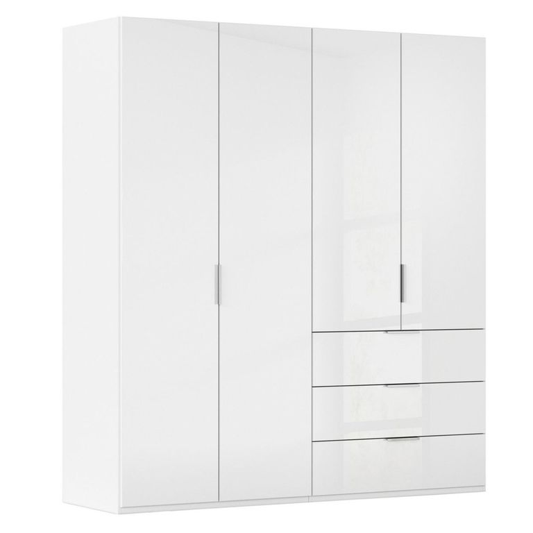 Miramar Type-5 Wardrobe - 201cm - 4 Door - 3 Drawer - Alpine White & Crystal White Glass