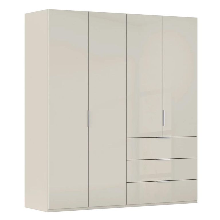 Miramar Type-5 Wardrobe - 201cm - 4 Door - 3 Drawer - Champagne & Champagne Glass