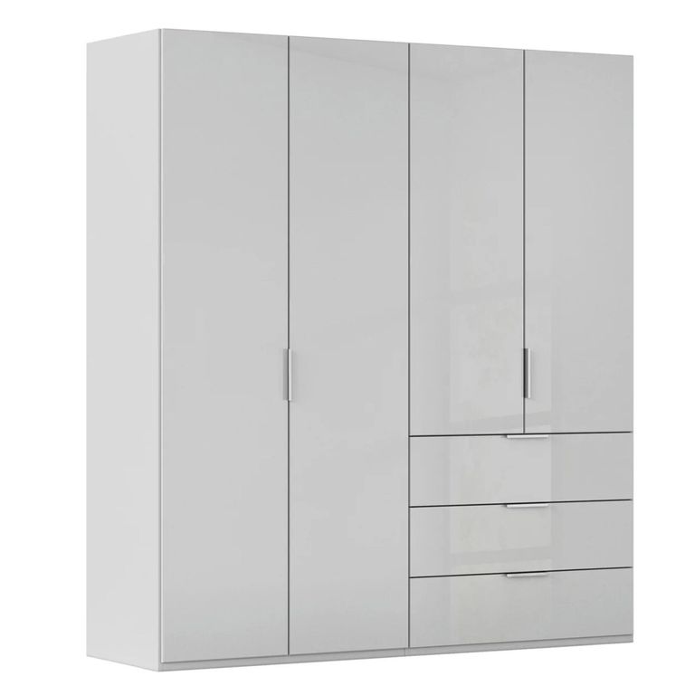 Miramar Type-5 Wardrobe - 201cm - 4 Door - 3 Drawer - Silk Grey & Silk Grey Glass