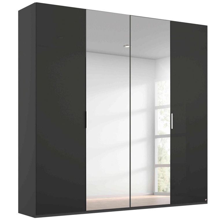 Rauch Miramar Type-5 201cm 4 Door Wardrobe with Mirror - Graphite and Basalt Glass