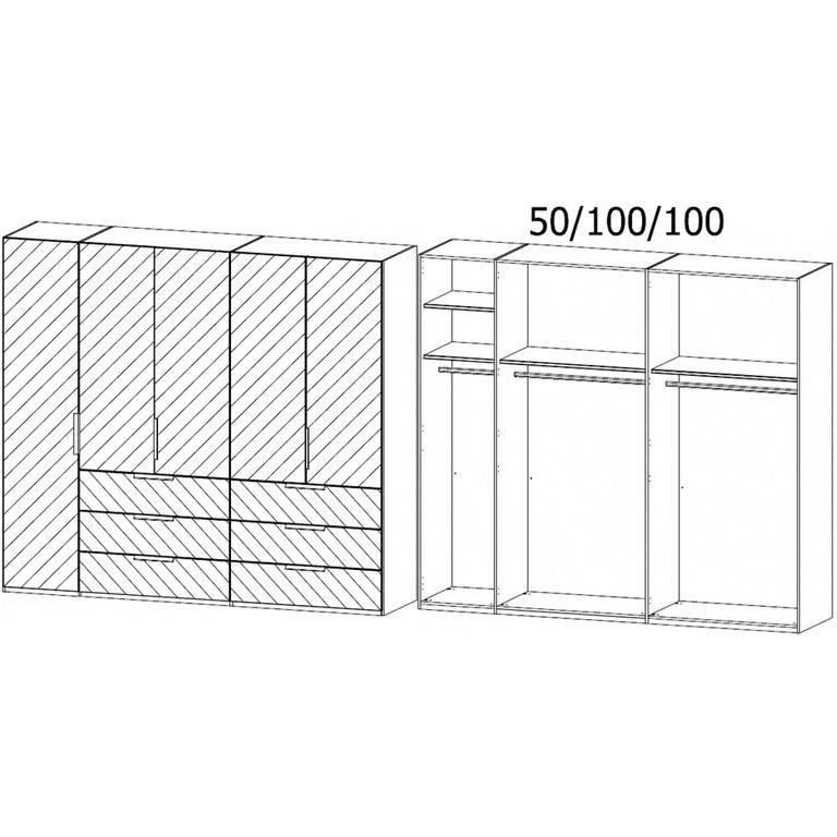 Miramar Type-5 Wardrobe - 251cm - 5 Door - Combi - Alpine White