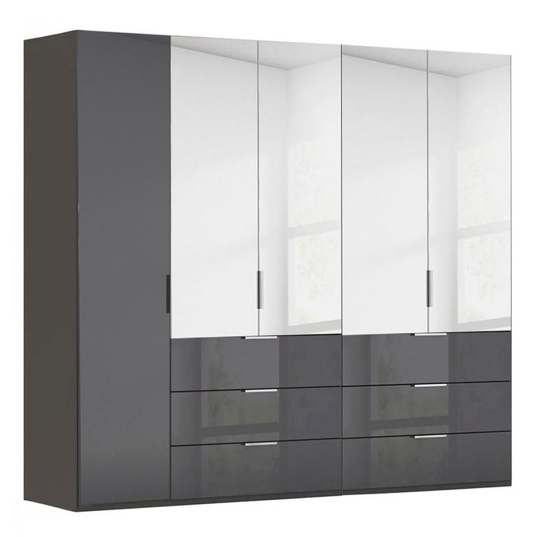 Miramar Type-5 Wardrobe - 251cm - 5 Door - Combi - Graphite & Basalt Glass