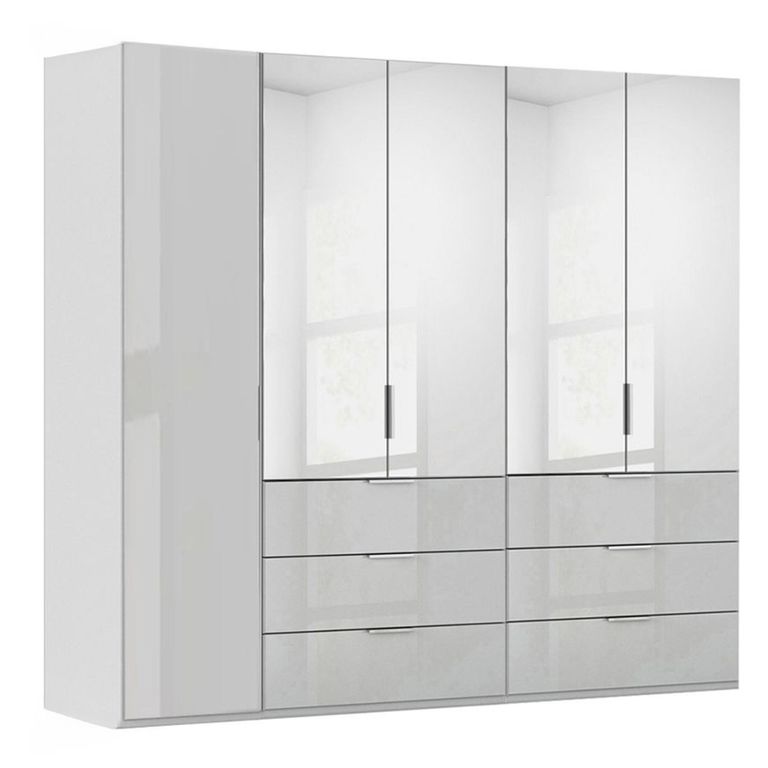 Miramar Type-5 Wardrobe - 251cm - 5 Door - Combi - Silk Grey & Silk Grey Glass