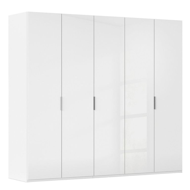 Miramar Type-5 Wardrobe - 251cm - 5 Door - Alpine White & Crystal White Glass