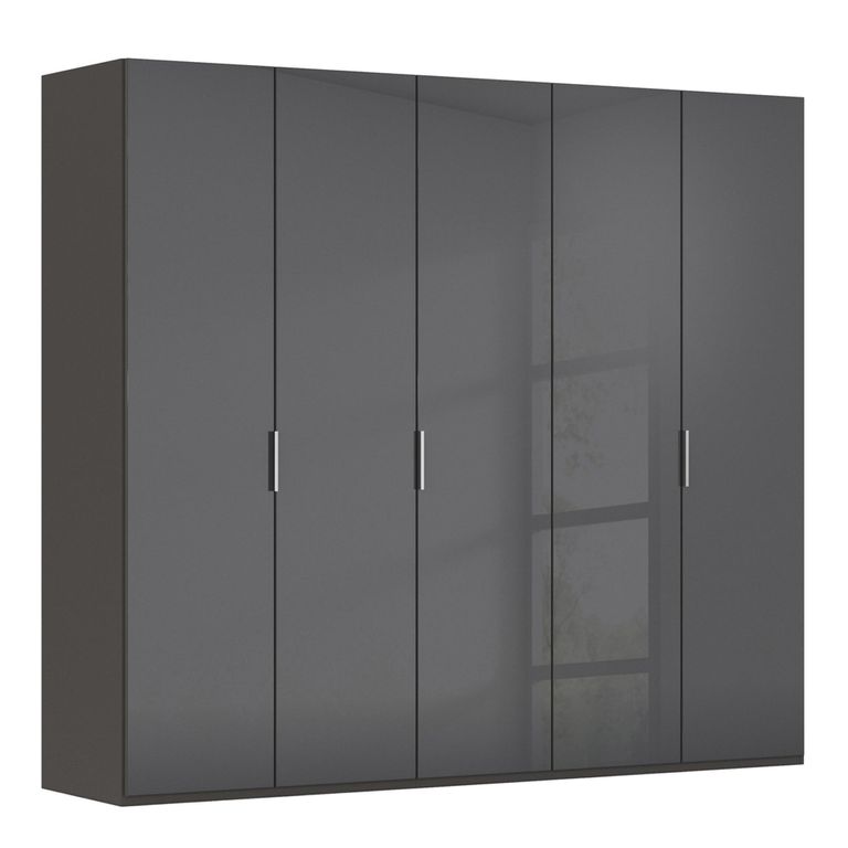 Miramar Type-5 Wardrobe - 251cm - 5 Door - Graphite & Basalt Glass