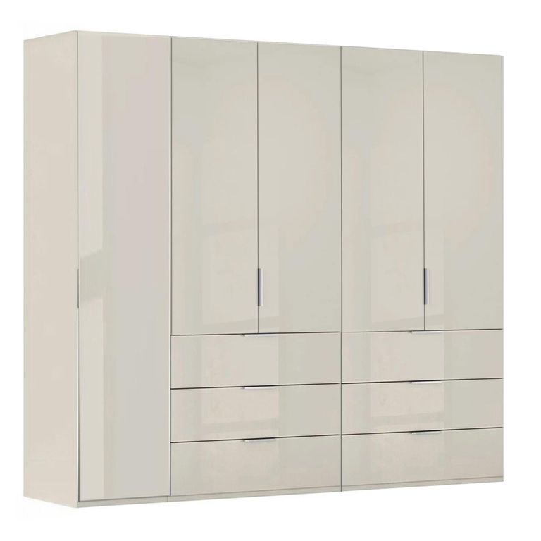 Miramar Type-5 Wardrobe - 251cm - 5 Door - 6 Drawer - Champagne & Champagne Glass